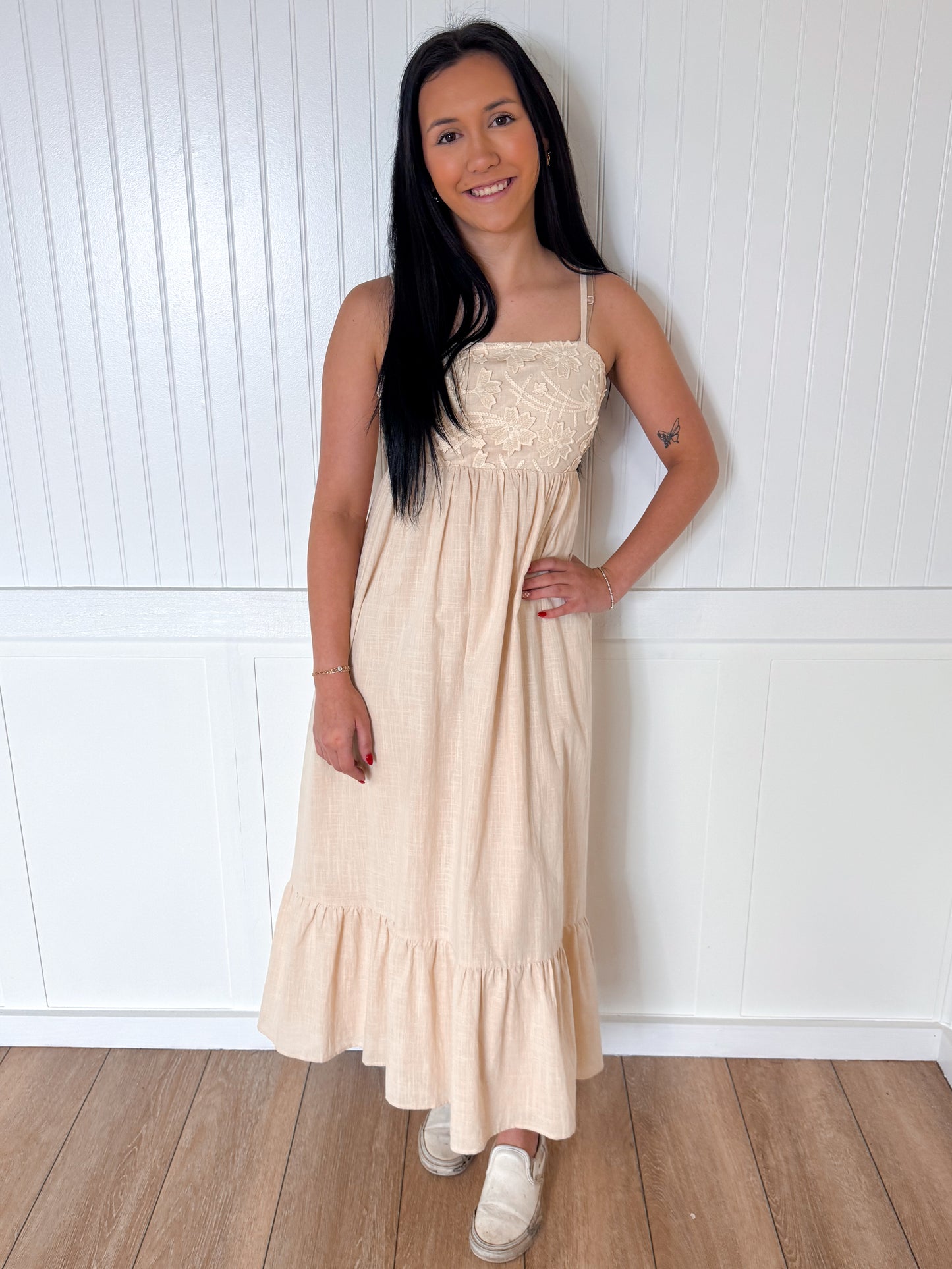 Marla Floral Embroidery Midi Dress With Back Ribbon-Midi Dress-idem ditto-10/04/25,Bin B3,DJR,FD 04/01/25,OGP 69.99-The Twisted Chandelier