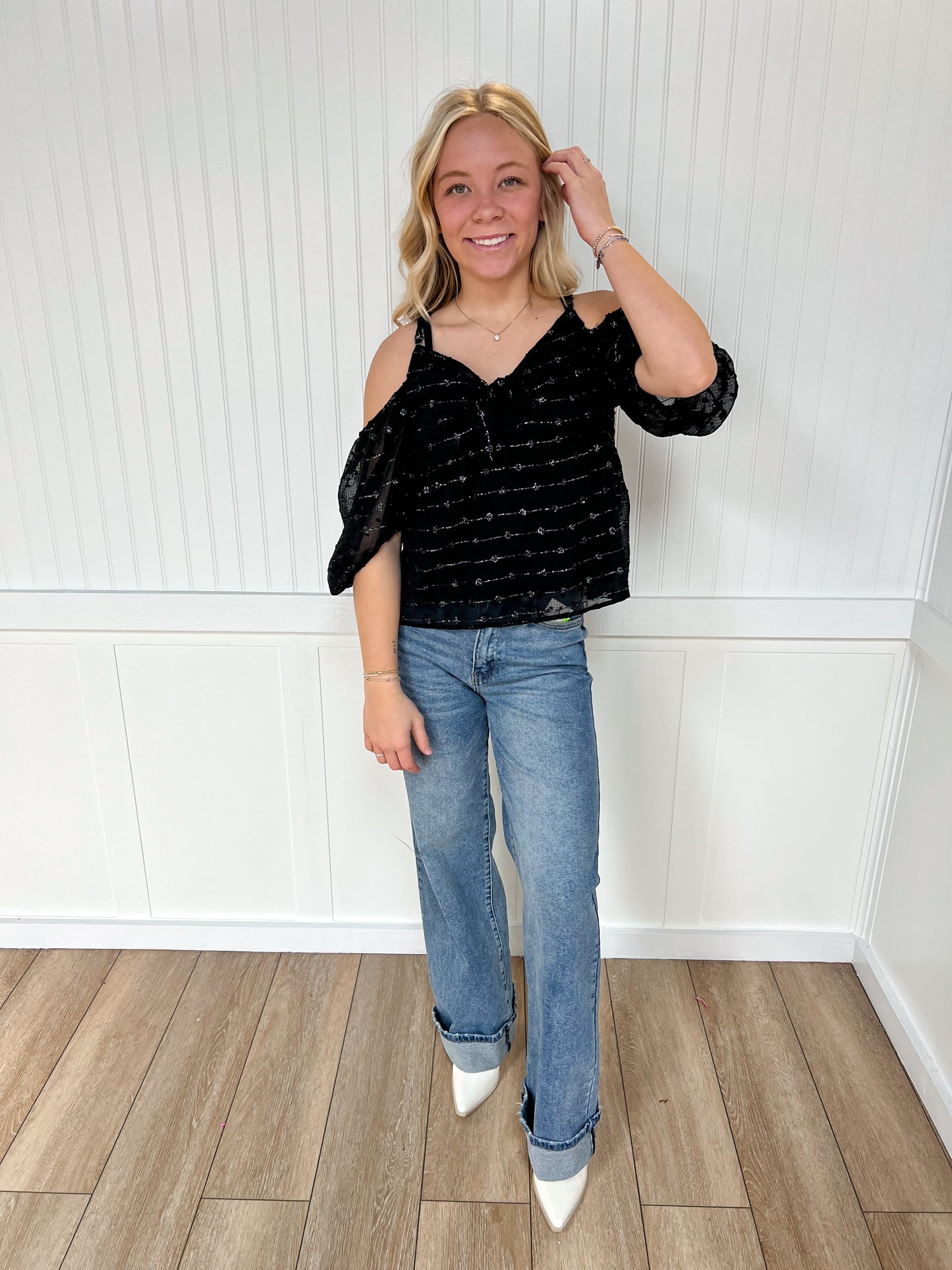 Sarah Textured Top with Bow on Front-TOPS-Andree-04/21/25,04/25,05/27/24,1st md,7/11/23,Max Retail,Mystery L- sbul,Tops Collection,western & concert-The Twisted Chandelier