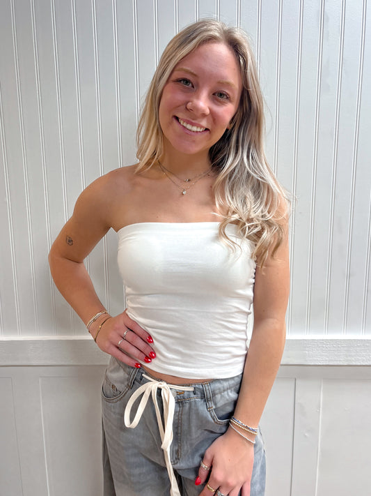 Catherine Cotton Tube Top w/ Built in Bra - Ivory-Tube Top-Zenana-BIN D4,FD 03/13/26,GT-3014,Tops Collection-The Twisted Chandelier