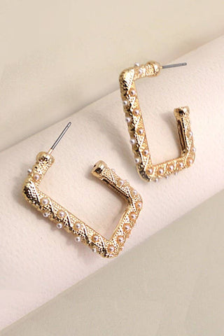 Pearl Gold Mix Rectangle Hoop Earrings-JOSSLYN by wall to wall-31E24892-The Twisted Chandelier