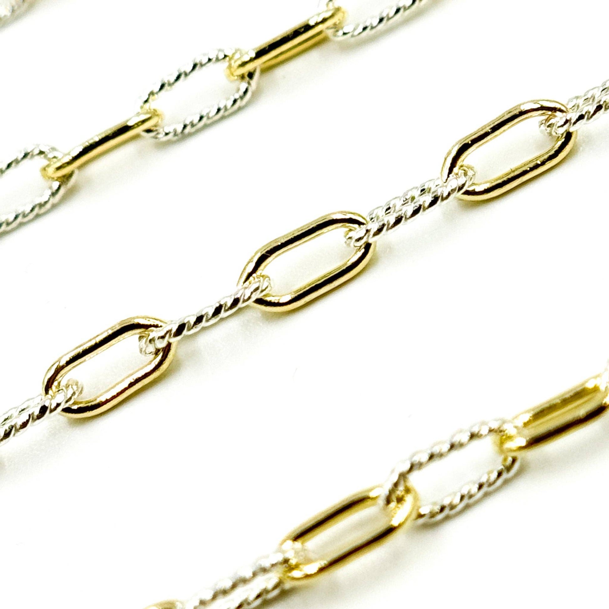 3106PZXETT. 14k Gold Filled Smooth and Silver Textured Paperclip Link Chain-Jewels & Chains-The Twisted Chandelier