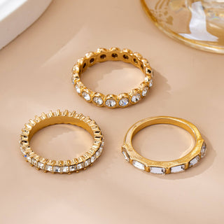 Gold-Tone Triple Crystal Stacking Ring Set-JOSSLYN by wall to wall-80R176-The Twisted Chandelier