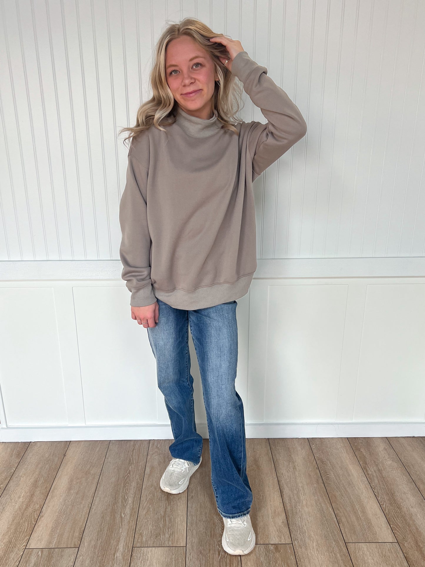 Sloane Oversized Mock Neck Top Sweatshirt