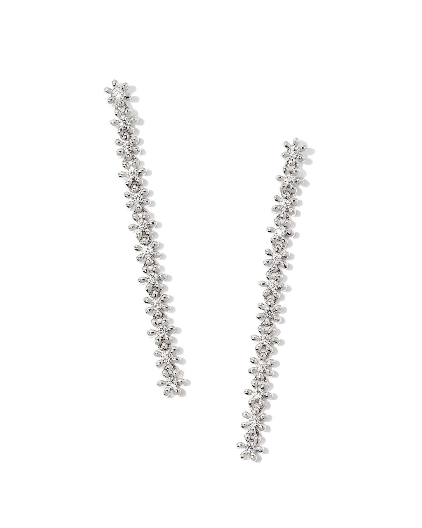 Kendra Scott Nydia Linear Earrings Silver White Crystal-Earrings-Kendra Scott-E00518RHD,FD 07/05/34-The Twisted Chandelier