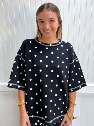 Pippa Heavy Scuba Polka Dot Short Sleeve Top - Black/White