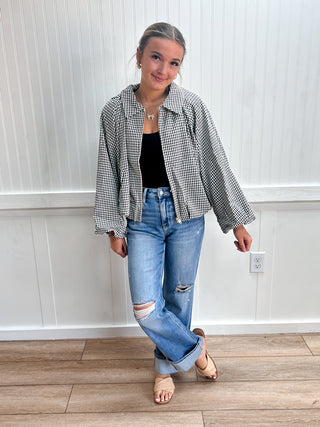 Greer Gingham Long Balloon Sleeves jacket