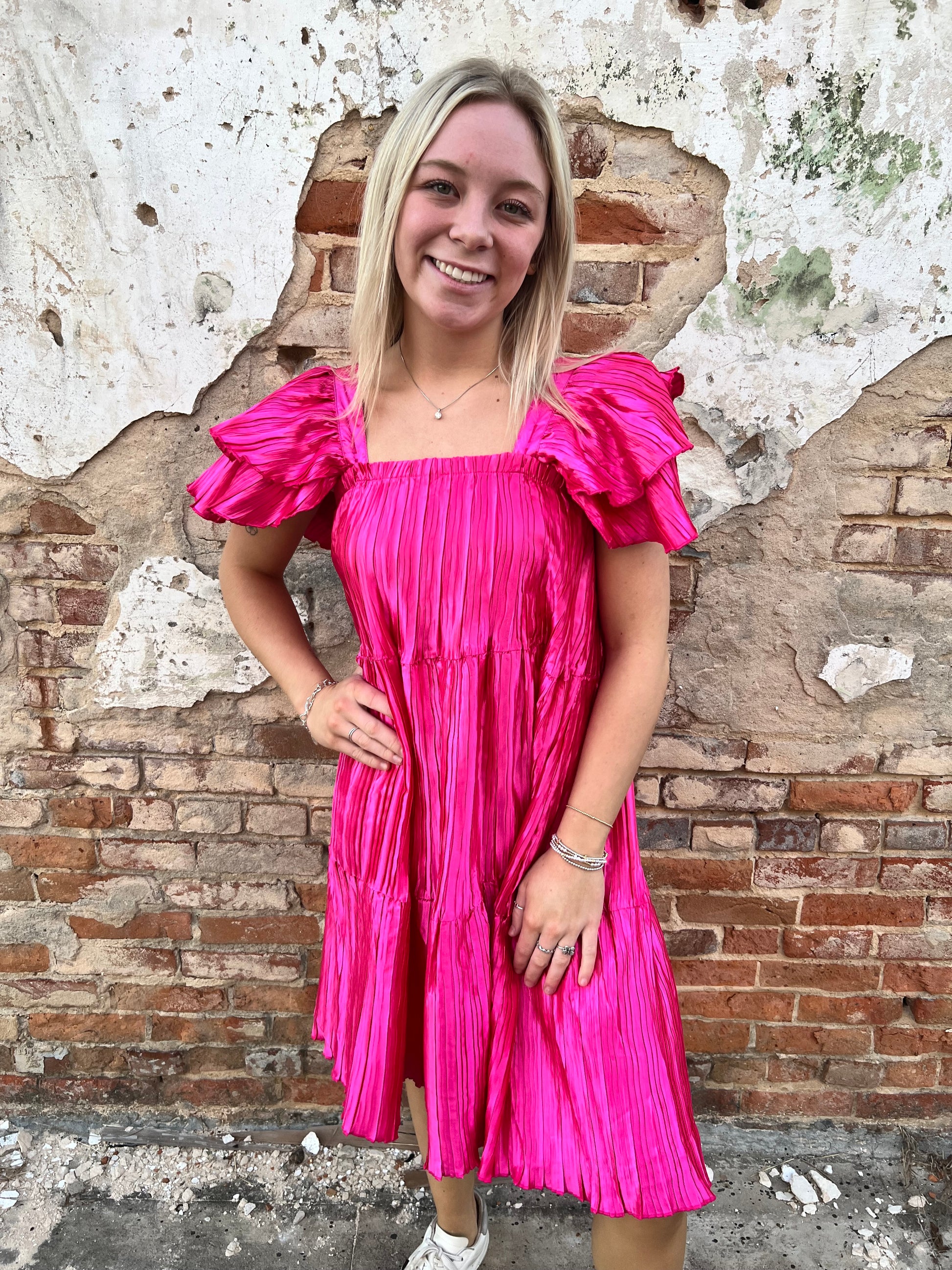 Kendall Pleated Versi Dress - Pink-Dresses-Southern Grace Wholesale-BIN C2,DJR,FD 01/07/25-The Twisted Chandelier