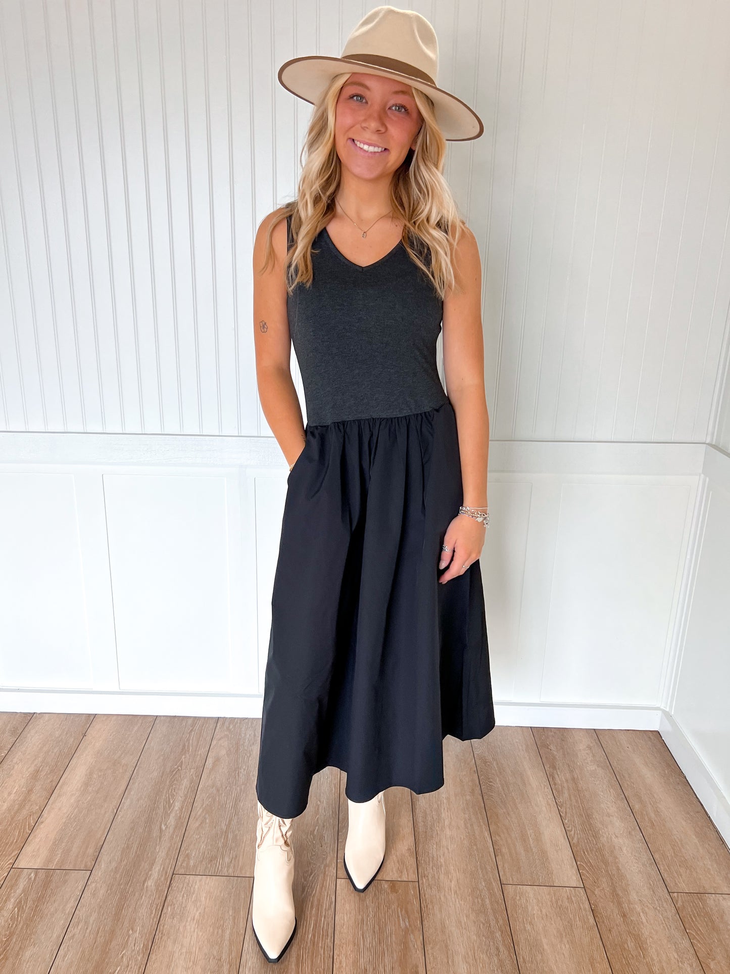 Jaiden Sleeveless Neck Midi Dress-Naked Zebra-DJR-The Twisted Chandelier