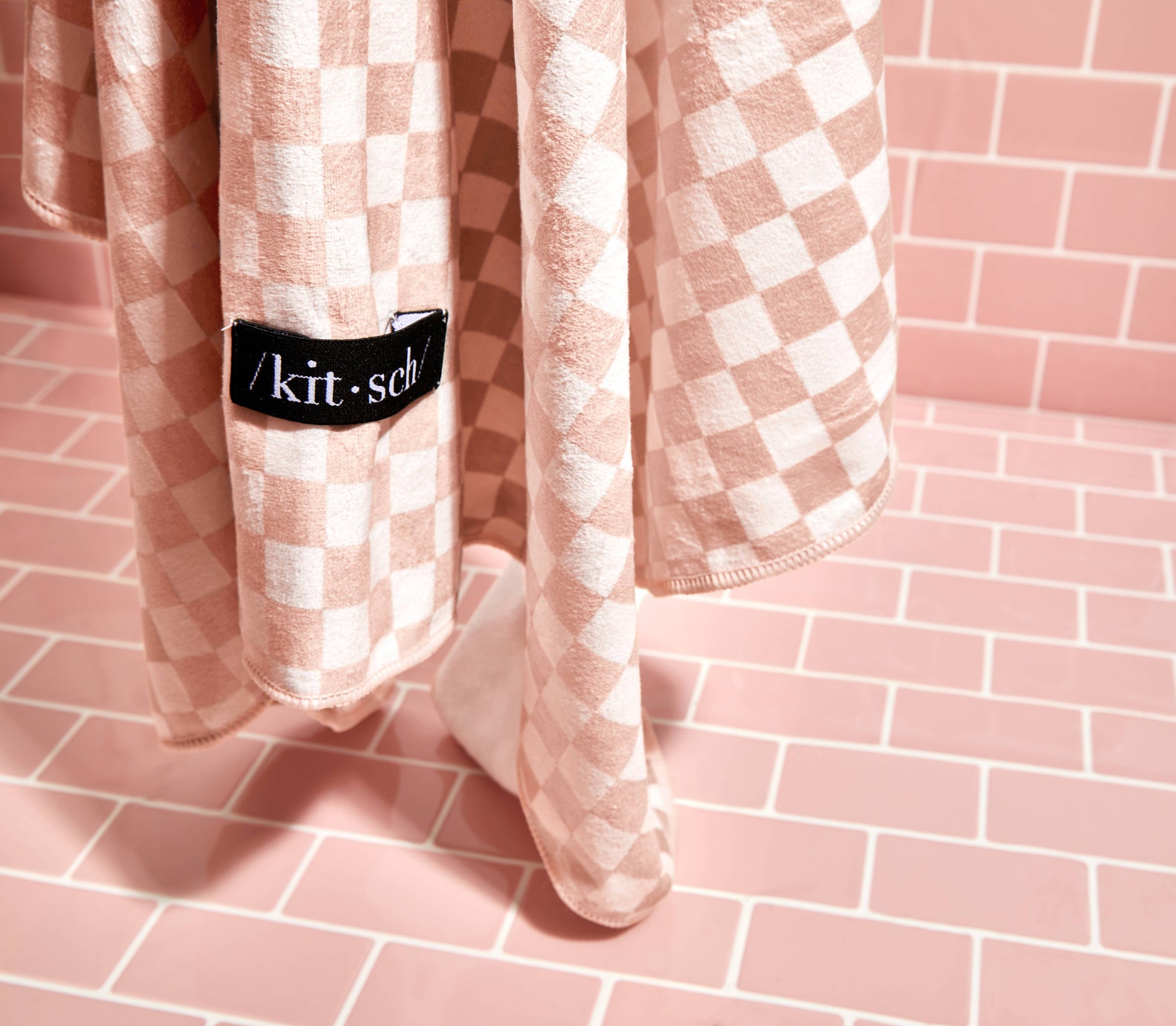 Extra Large Quick-Dry Hair Towel Wrap- Terracotta Checker-KITSCH--The Twisted Chandelier