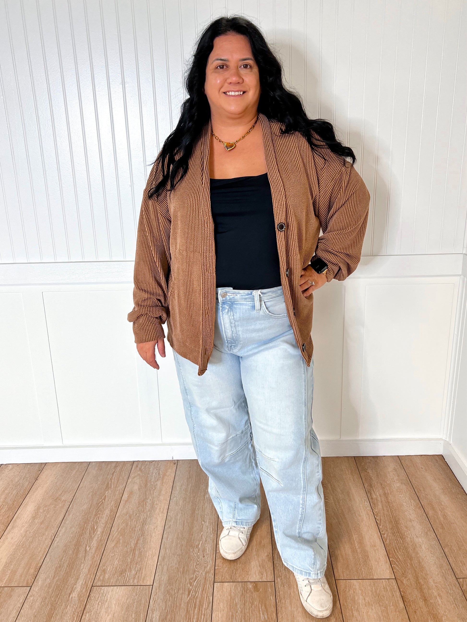 Kate Solid Rib Drop Shoulder Button Balloon Sleeve Cardigan - Chestnut-7th Ray-Bin a4,FD 09/22/25,OGP 42.99-The Twisted Chandelier