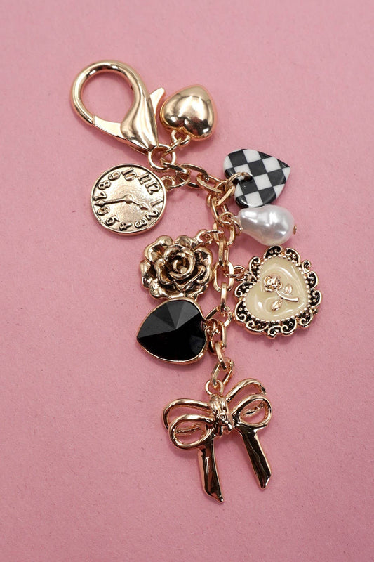 Bow Checker Heart Flower Bag Charm-JOSSLYN by wall to wall-80K049-The Twisted Chandelier