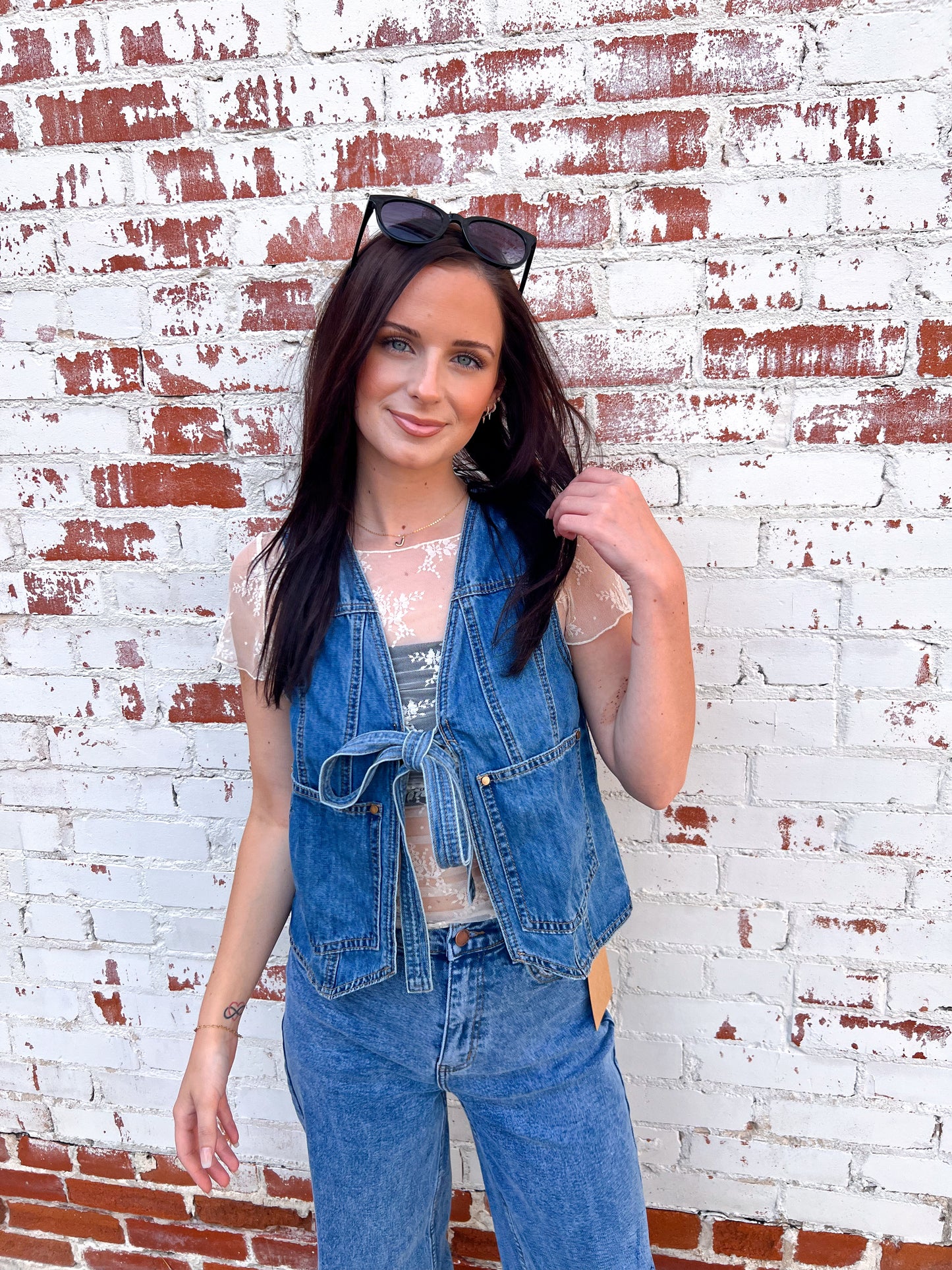 Kassie Denim Front Tie Vest-vest-Listicle-Bin B5,CR 05/10/25,Tops Collection-The Twisted Chandelier