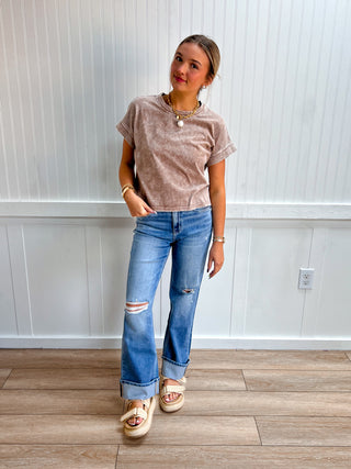 Shelby Washed Short Sleeve Boxy Knit Top-Top-Blu Pepper-NewArrival,Tops Collection-The Twisted Chandelier