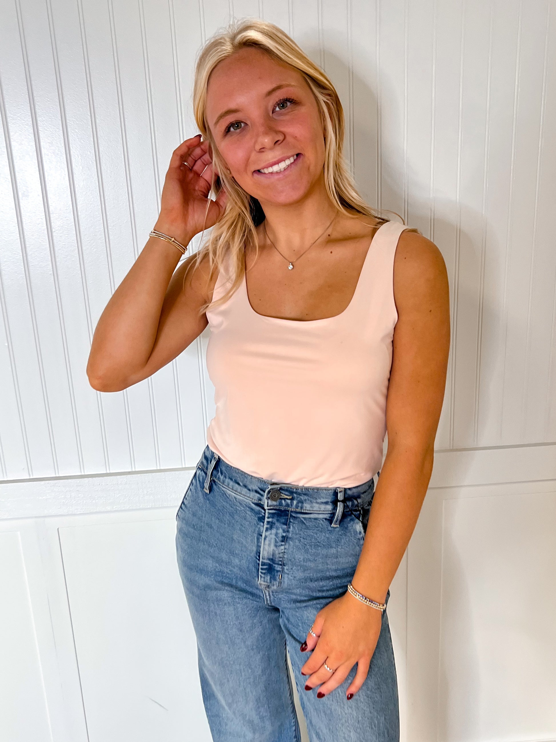 Melissa Square Neck Bodysuit - Light Pink-Bodysuit-Kori America-05/25/24,1st md,Bin D1,Max Retail,Tops Collection-The Twisted Chandelier