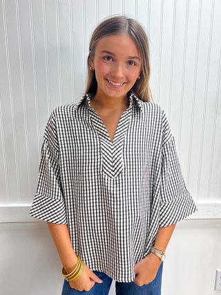 Adeline Gingham V-Neck Top