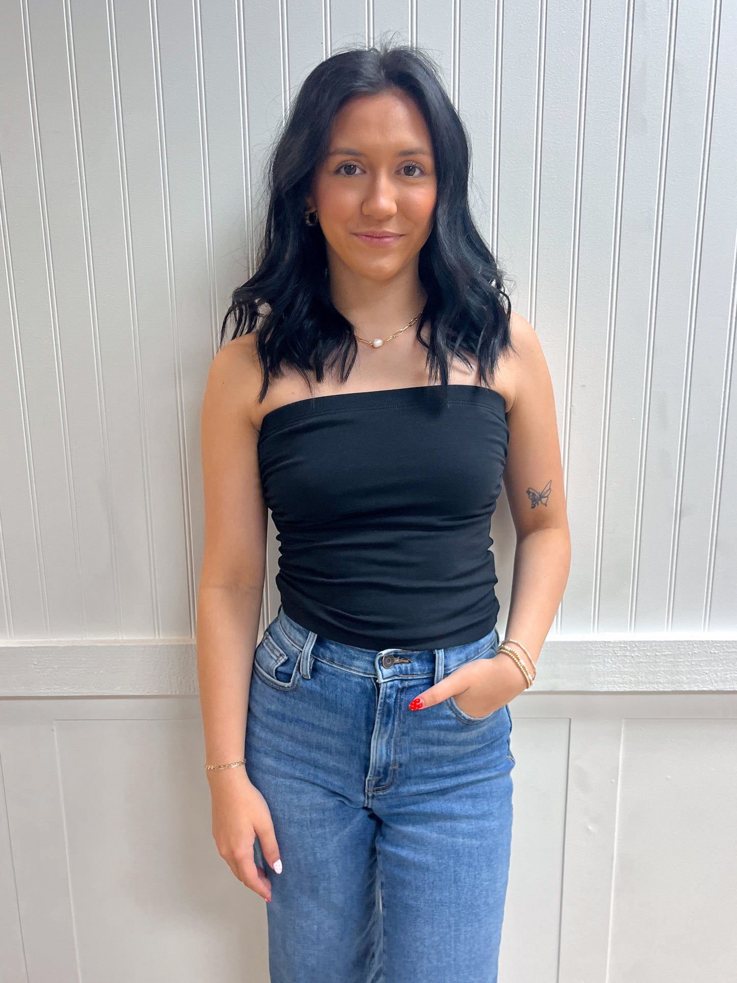 Catherine Cotton Tube Top w/ Built in Bra - Black-Tube Top-Zenana-BIN D4,FD 03/13/26,GT-3014,Tops Collection-The Twisted Chandelier