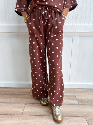 Pippa Heavy Scuba Polka Dot Pants - Brown/White