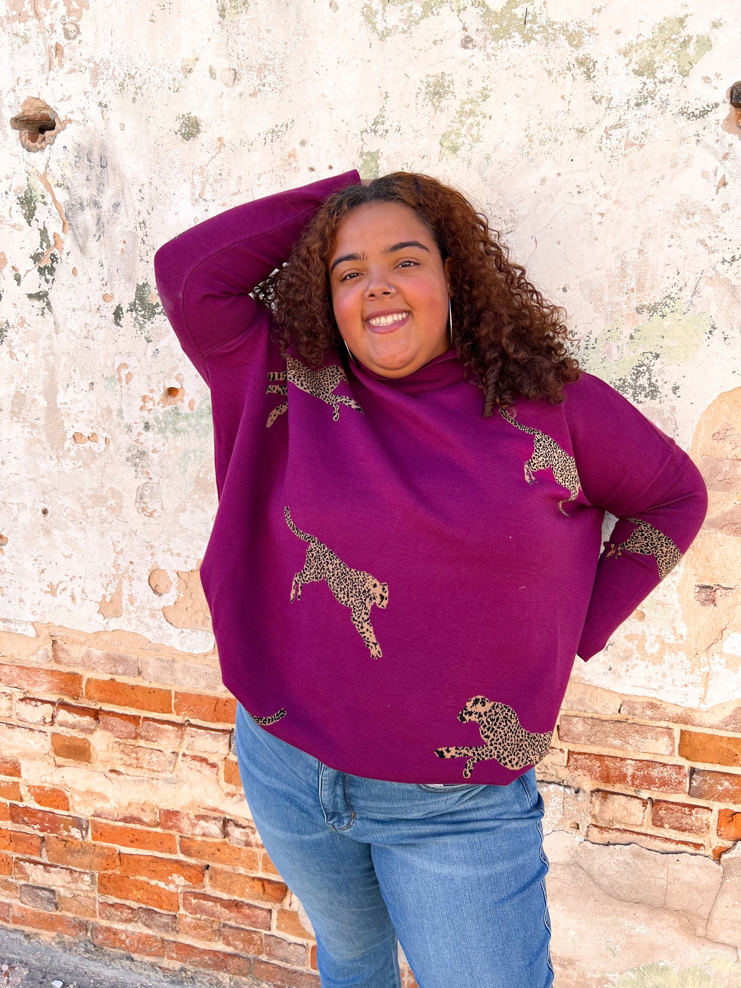 Annie Cheetah Print Mock Neck long Sleeve Sweater Top - Plus-Sweater-Entro-Bin E1, Max Retail-The Twisted Chandelier