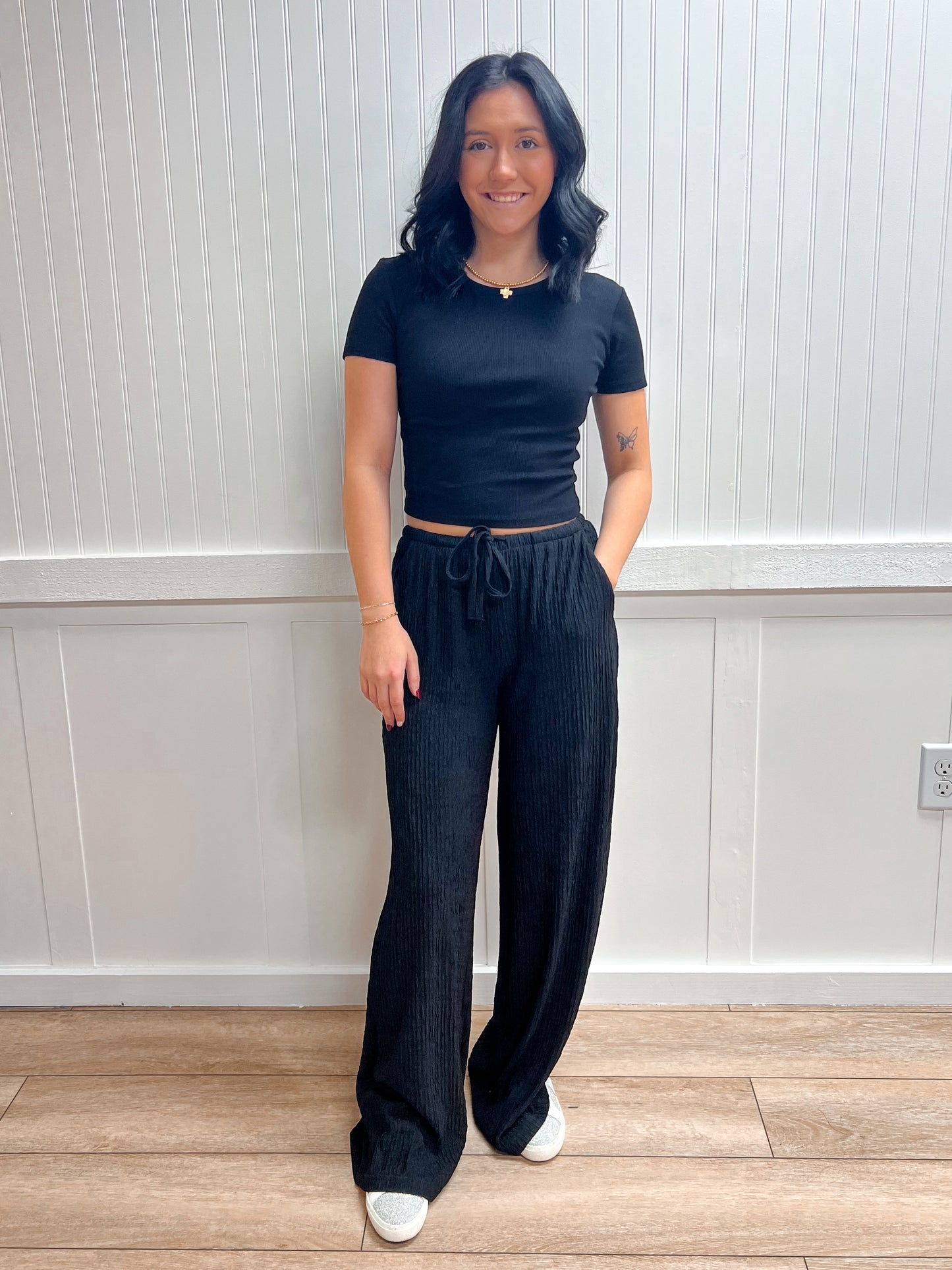 Tatum Waistband with String Crinkle Knit Long Pants-Active Basic | Active USA-bottoms,FD 02/03/26-The Twisted Chandelier