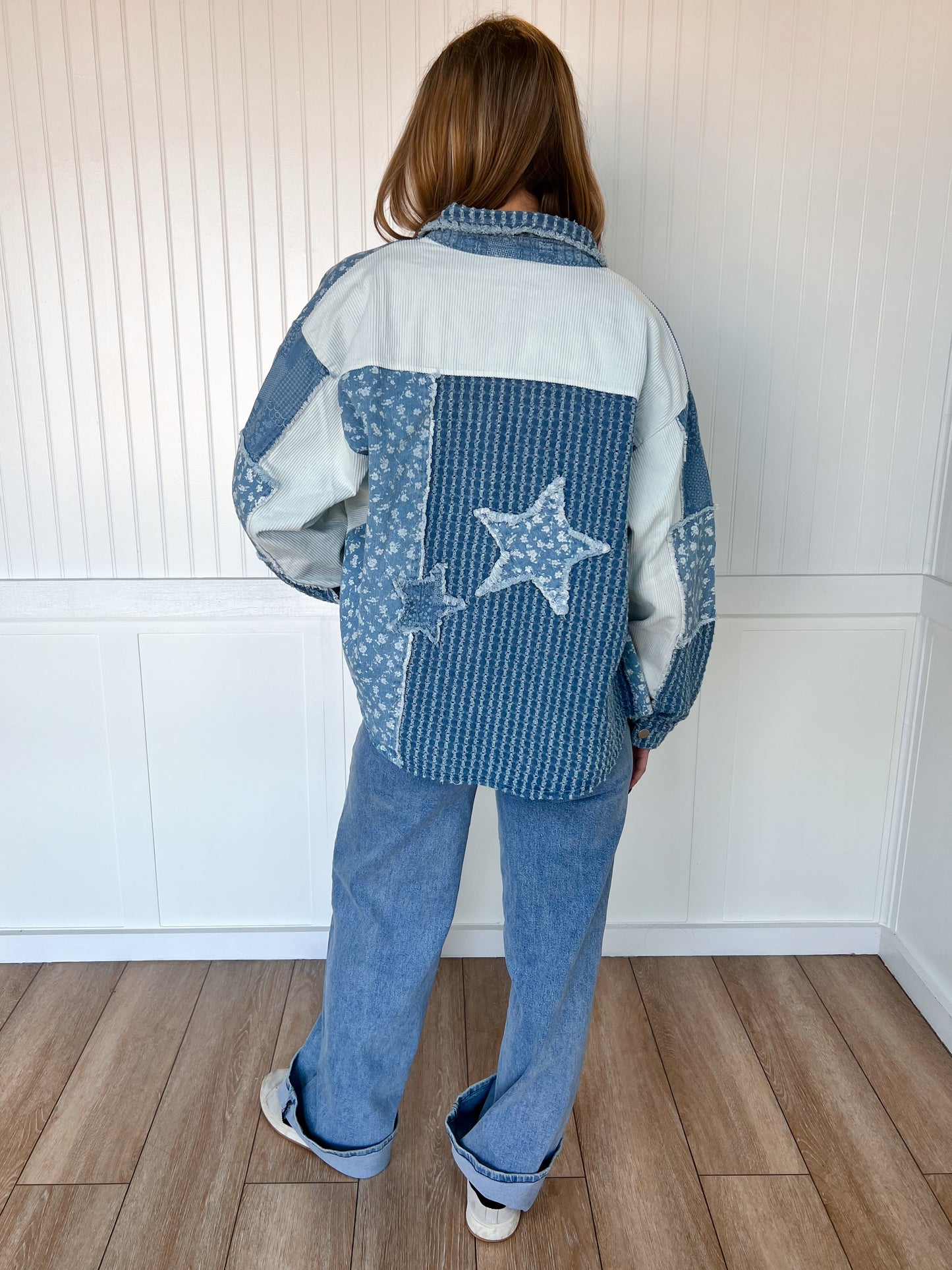 Lizzie Patchwork Mix Media Print Oversized Denim Shacket-mittoshop-The Twisted Chandelier
