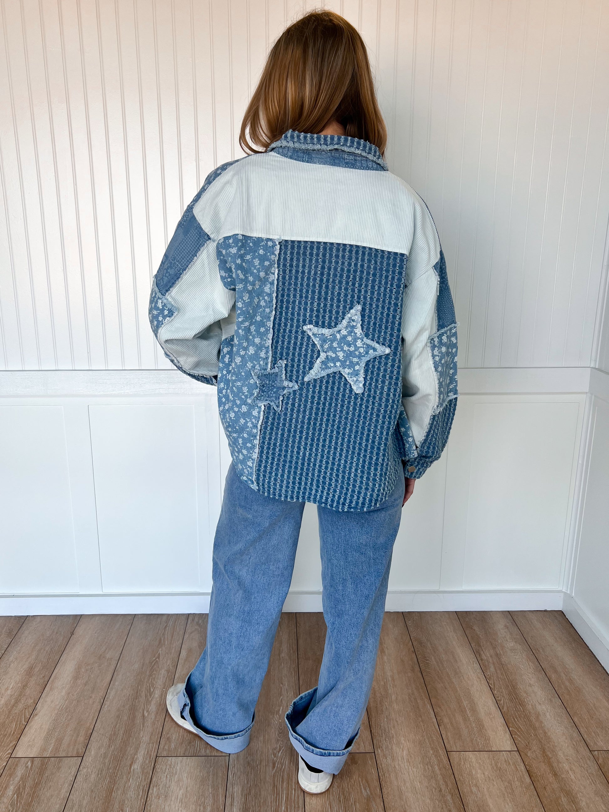 Lizzie Patchwork Mix Media Print Oversized Denim Shacket-mittoshop-The Twisted Chandelier