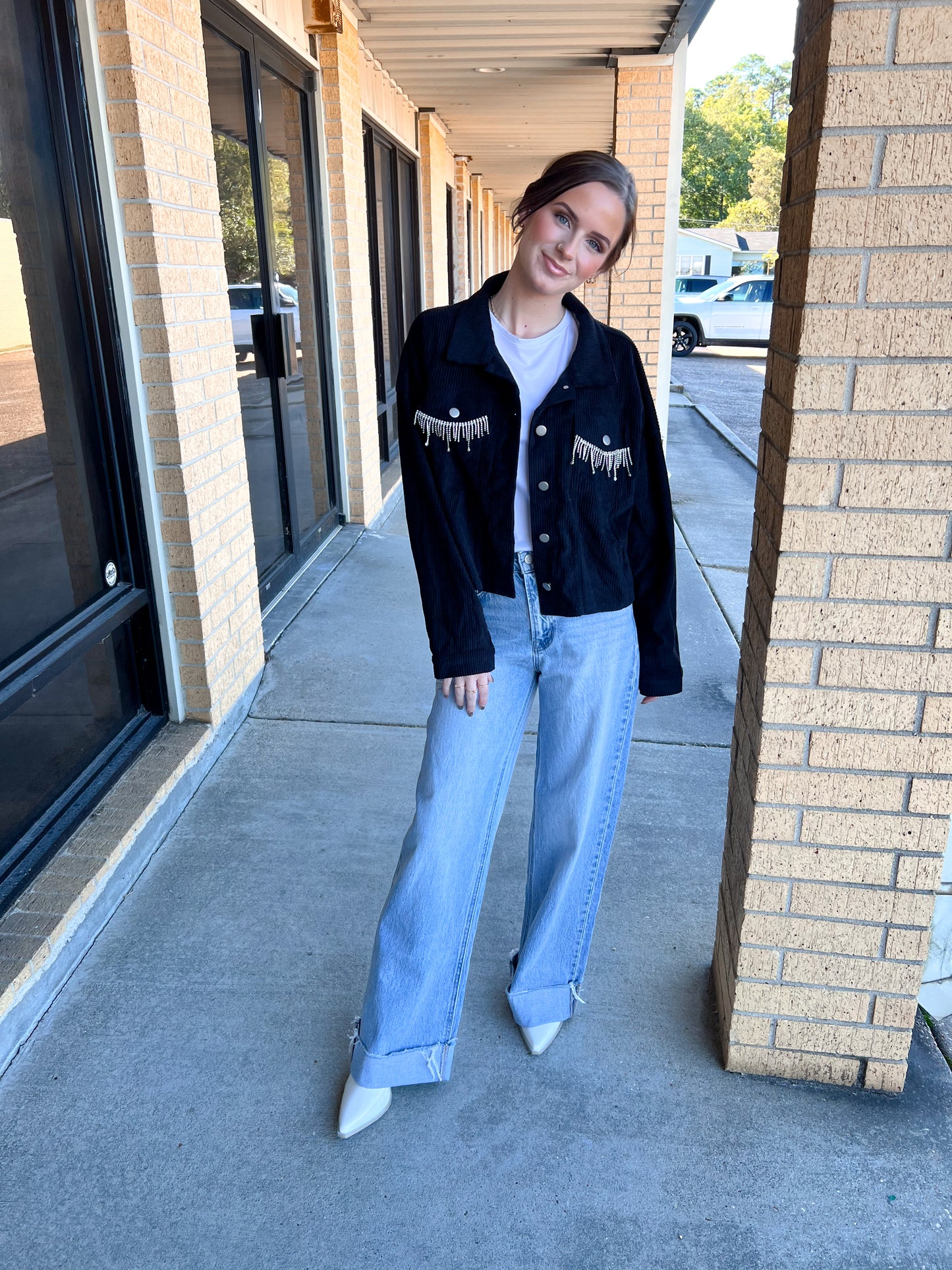 Natalie Rhinestone Cropped Jacket - Black-Jacket-Andree-Max Retail,Tops Collection,western & concert-The Twisted Chandelier