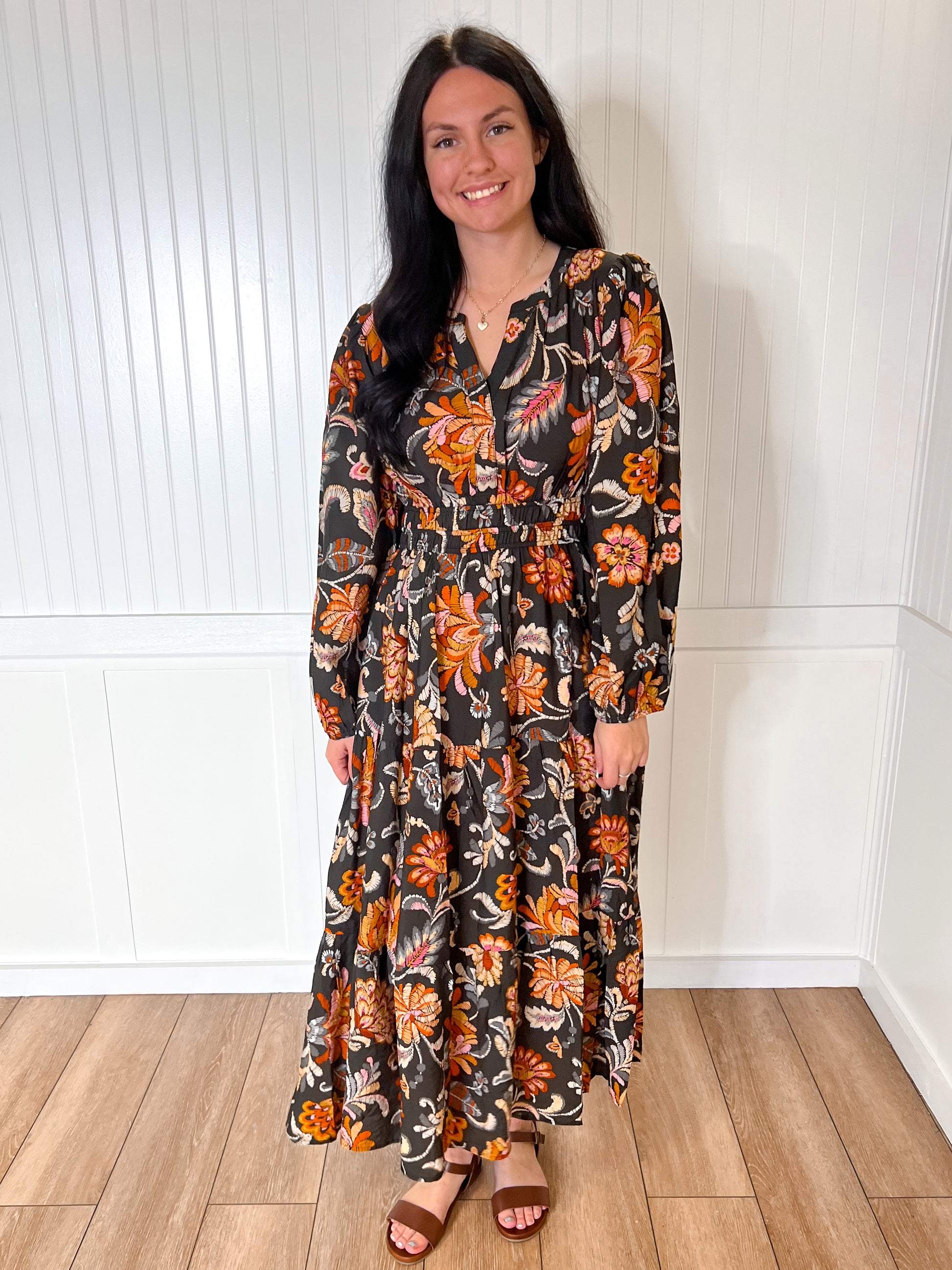 Ember Floral Printed Long Sleeve Midi Dress-Oddi-Bin b2,DJR,FD 10/28/25,OGP 74.99-The Twisted Chandelier