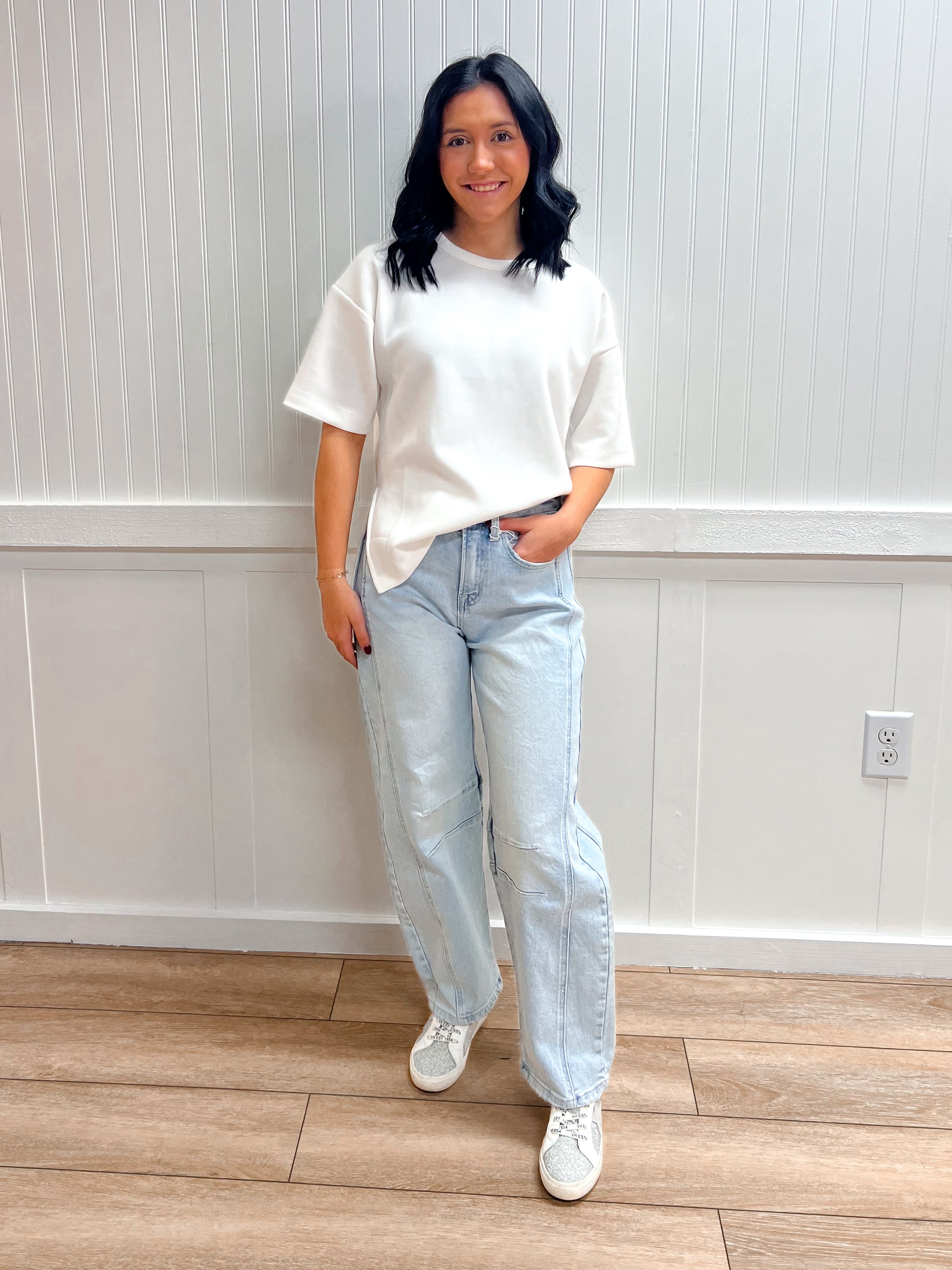 Nora Short Sleeve Round Neck Oversized Soft Modal Scuba Knit Top-Active Basic | Active USA-FD 02/03/26,Tops Collection-The Twisted Chandelier