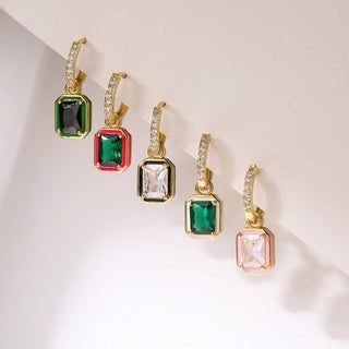 Enamel & Emerald-Cut Crystal Huggie Drop Earrings-JOSSLYN by wall to wall-40E475-The Twisted Chandelier