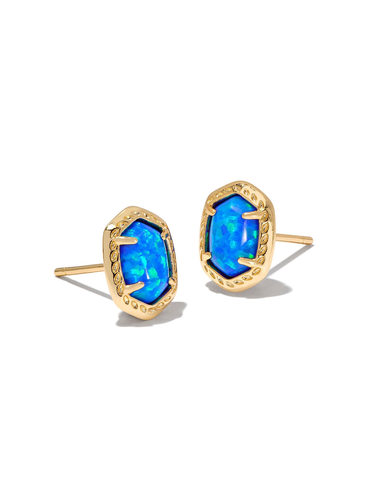 Kendra Scott Daphne Framed Stud Earrings Gold Bright Blue Kyocera Opal-Earrings-Kendra Scott-E00519GLD, FD 05/20/24-The Twisted Chandelier