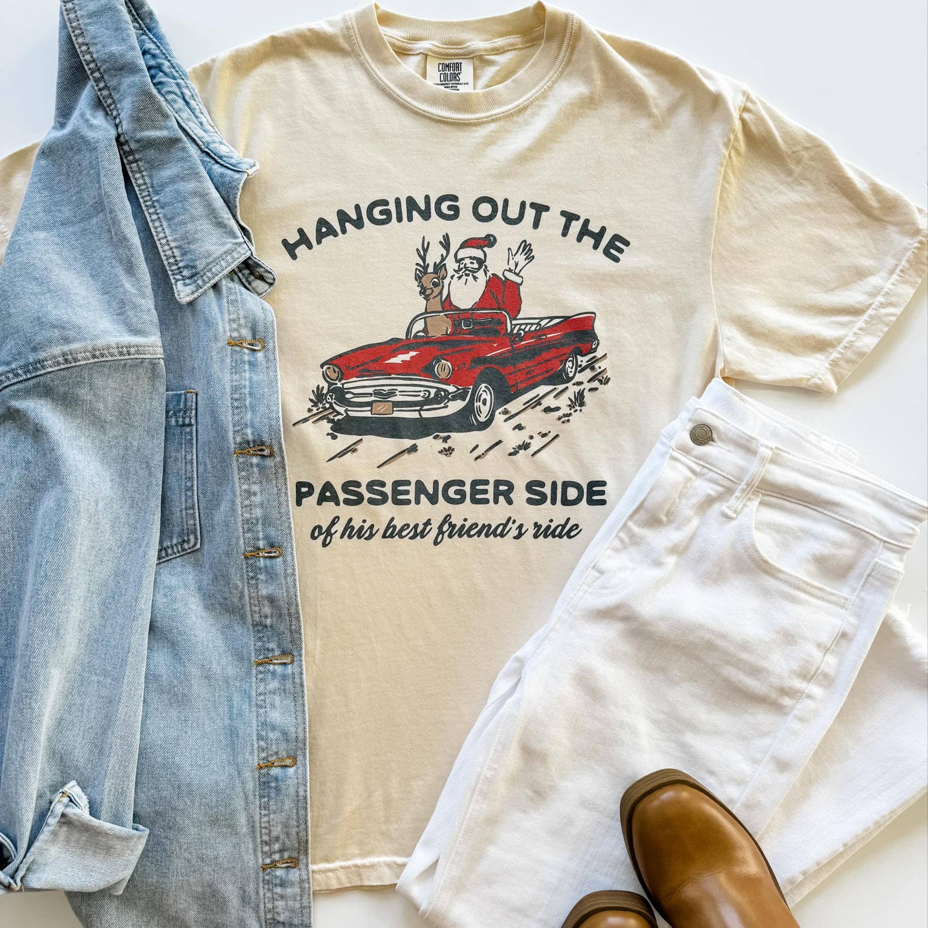 Passenger Side Christmas Graphic Tee-Graphic T-Shirt-Mugsby-BIN D2, FD 12/03/24, Tops Collection-The Twisted Chandelier