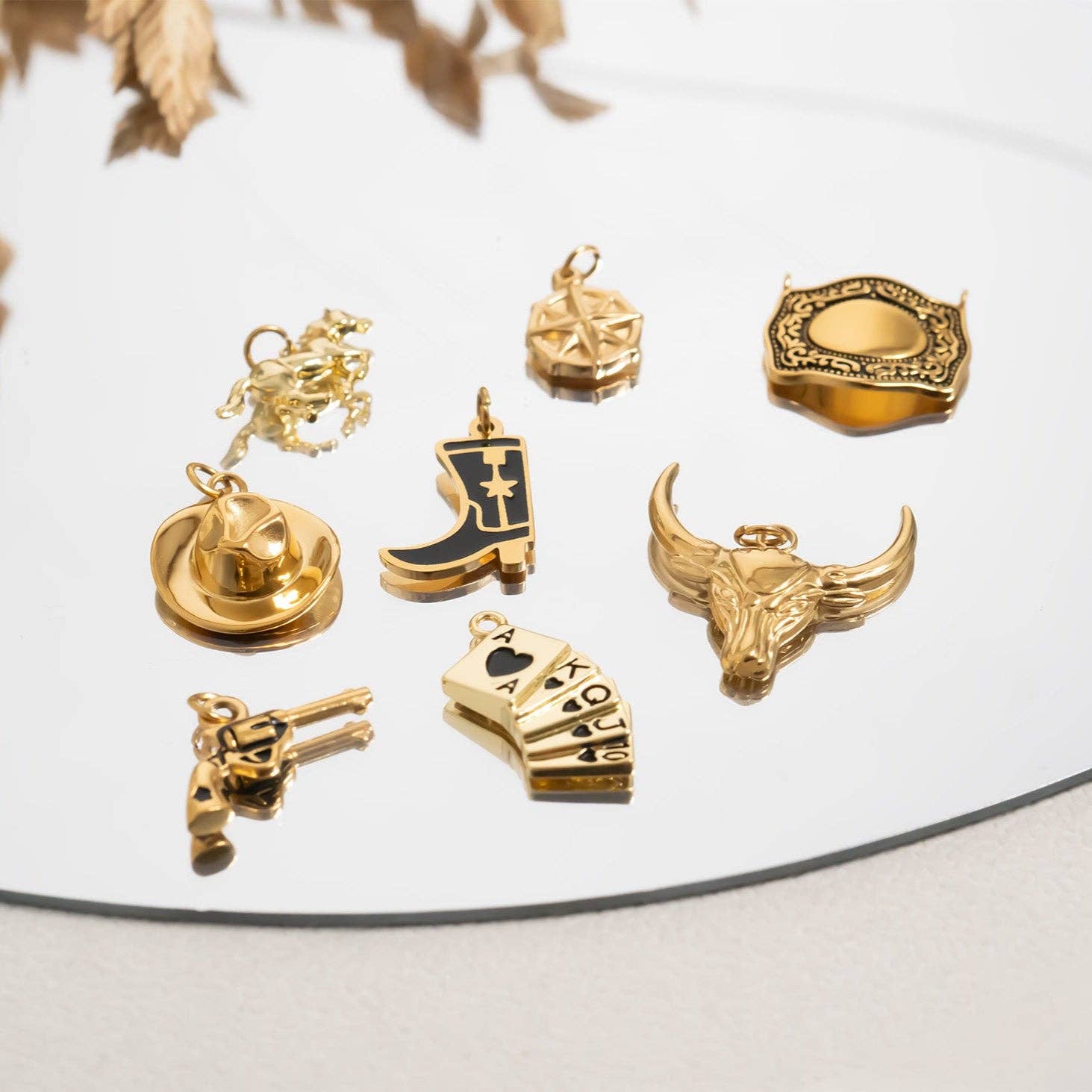 18K Gold PVD Stainless Steel Engravable Belt Buckle Charm-WJW-The Twisted Chandelier