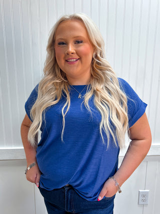 Addie Slub Cuffed Sleeve Tee - Plus - Navy-Top-ZENANA-FD 08/03/26,Tops Collection-The Twisted Chandelier