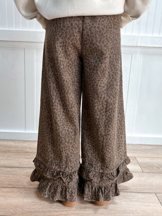 Delaney Animal Print Ruffle Hem Wide Leg Pants