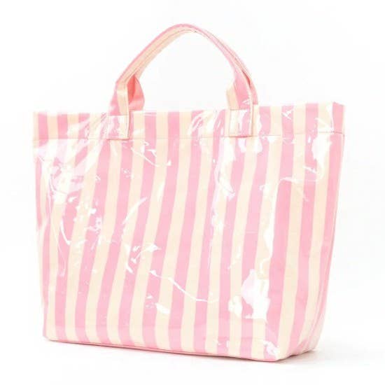 Large Striped Vinyl Tote Bags-JOSSLYN by wall to wall-40P595-Pink/Yellow-The Twisted Chandelier