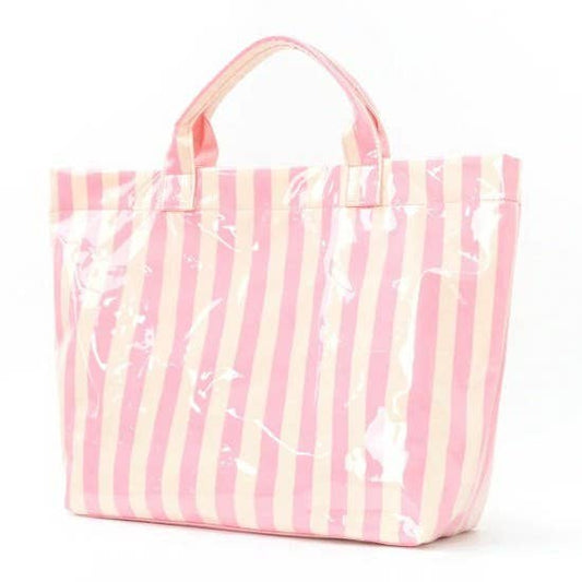 Large Striped Vinyl Tote Bags-JOSSLYN by wall to wall-40P595-Pink/Yellow-The Twisted Chandelier