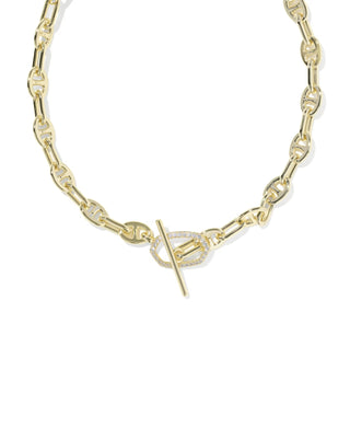Kendra Scott Elisa Toggle Link And Chain Necklace Gold White Cz-Necklace-Kendra Scott-N01474GLD-The Twisted Chandelier