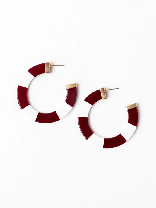 Michelle McDowell Melody Earrings - Gameday Maroon & White | Large-Earrings-Michelle McDowell-gameday-The Twisted Chandelier