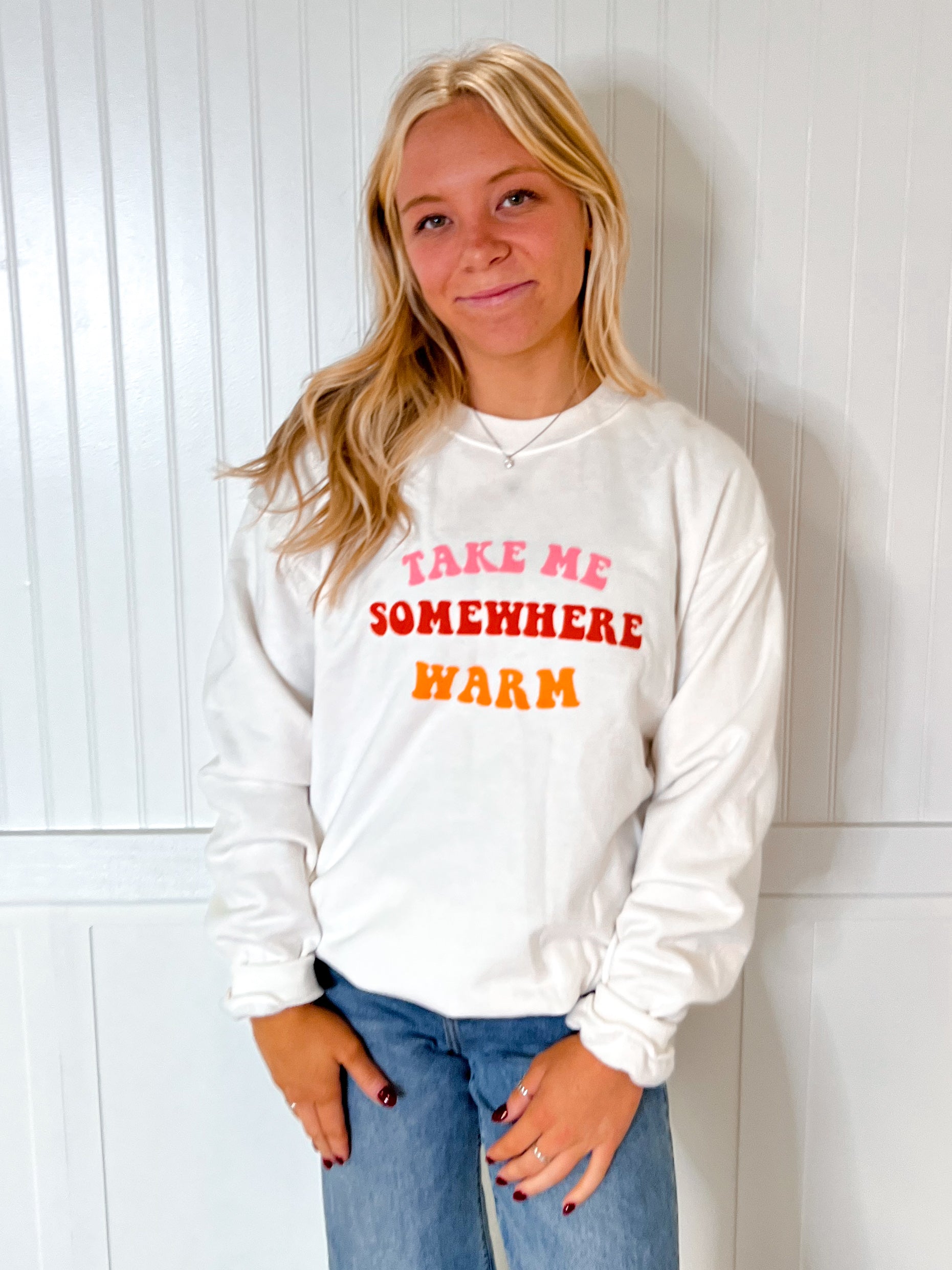 Take Me Somewhere Warm Sweatshirt-Top-friday+saturday-Max Retail,not on the floor only in totes,Tops Collection,Winter Tote T1-The Twisted Chandelier