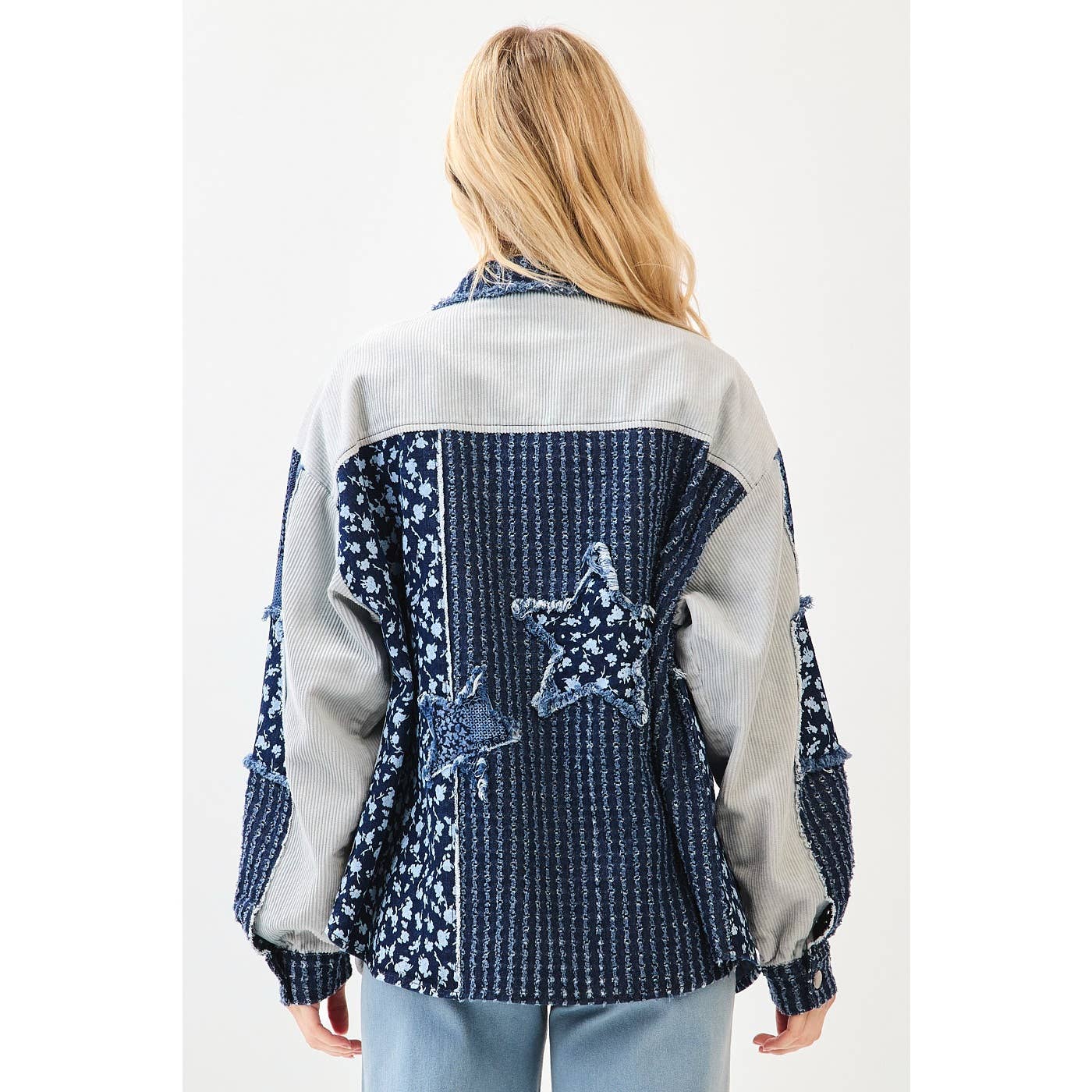 Lizzie Patchwork Mix Media Print Oversized Denim Shacket-mittoshop-The Twisted Chandelier