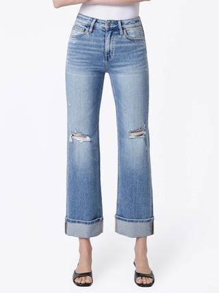 Darcy High Rise Distressed Cuffed Slim Wide Jeans-Pants-FLYING MONKEY-bottoms,F9205-24-The Twisted Chandelier
