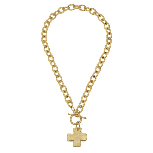 Gold Cross Front Toggle Necklace-Susan Shaw-The Twisted Chandelier