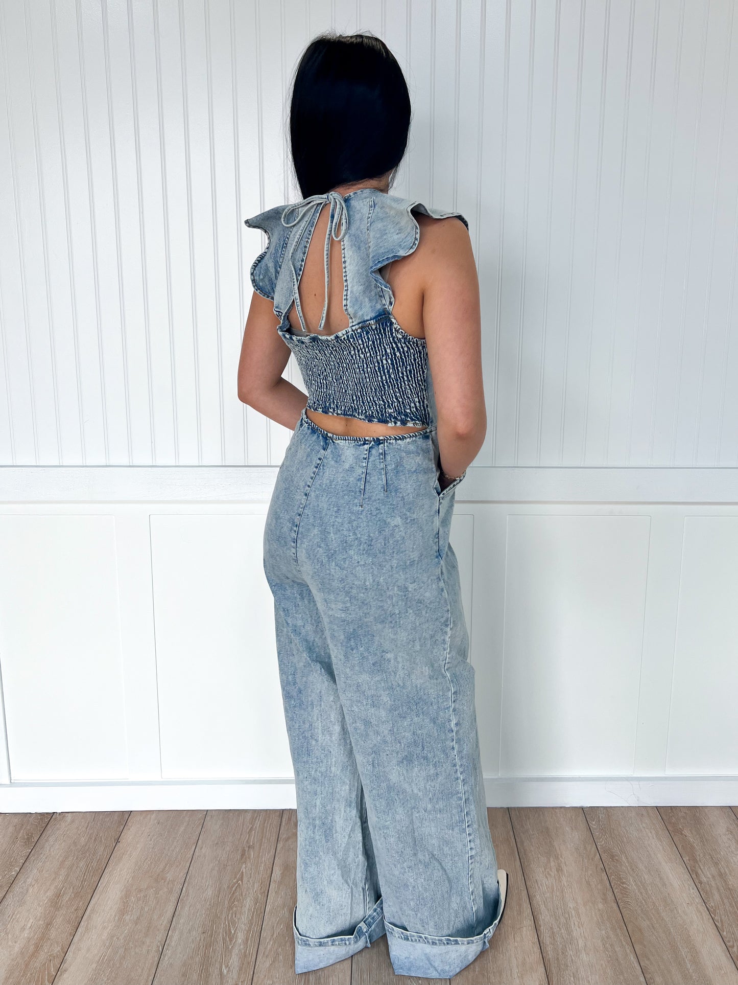 Rosie Ruffled Denim Jumpsuit-JADE BY JANE-FD 01/23/26,JJS5035-The Twisted Chandelier