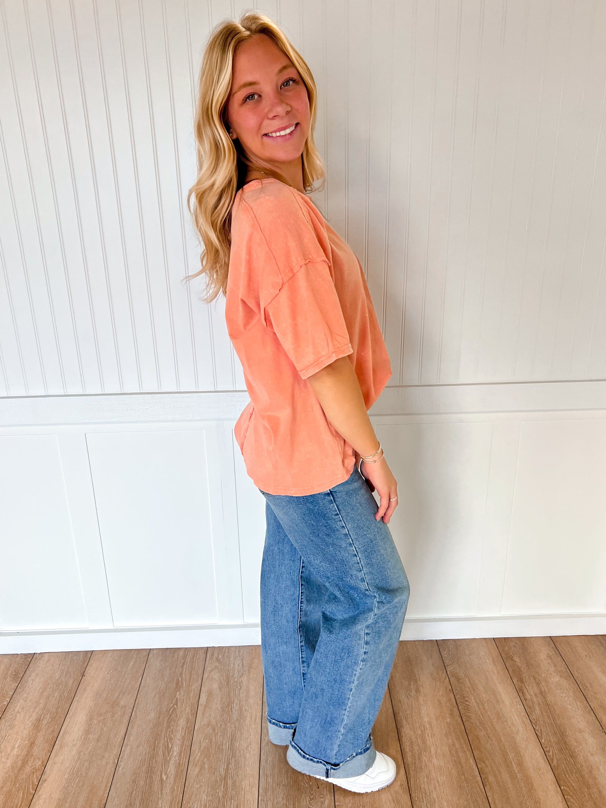 Jillian Oversized Crop Comfy Knit Top - Salmon-VERY J-BIN A 3,FD 08/12/25,NT12068,Tops Collection-The Twisted Chandelier