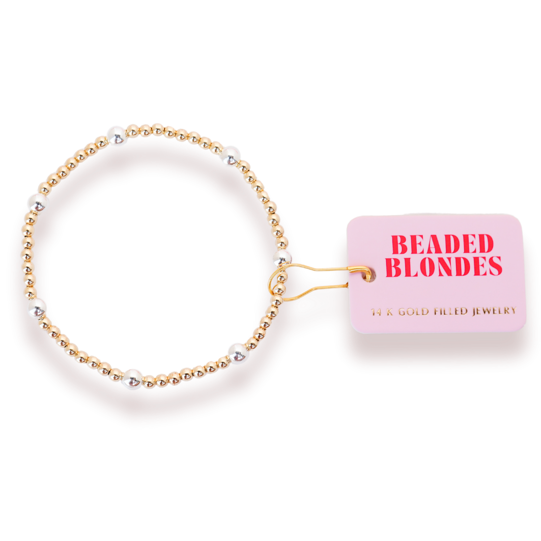 Olive Bracelet in Gold with Silver-Beaded Blondes-The Twisted Chandelier