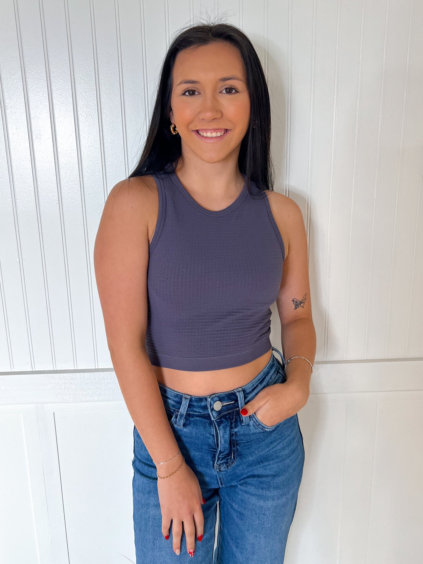 Esme Seamless Waffle Texture Crop Tank Top-By Together-Bin B5,FD 07/15/25,OGP 27.99,Tops Collection-The Twisted Chandelier