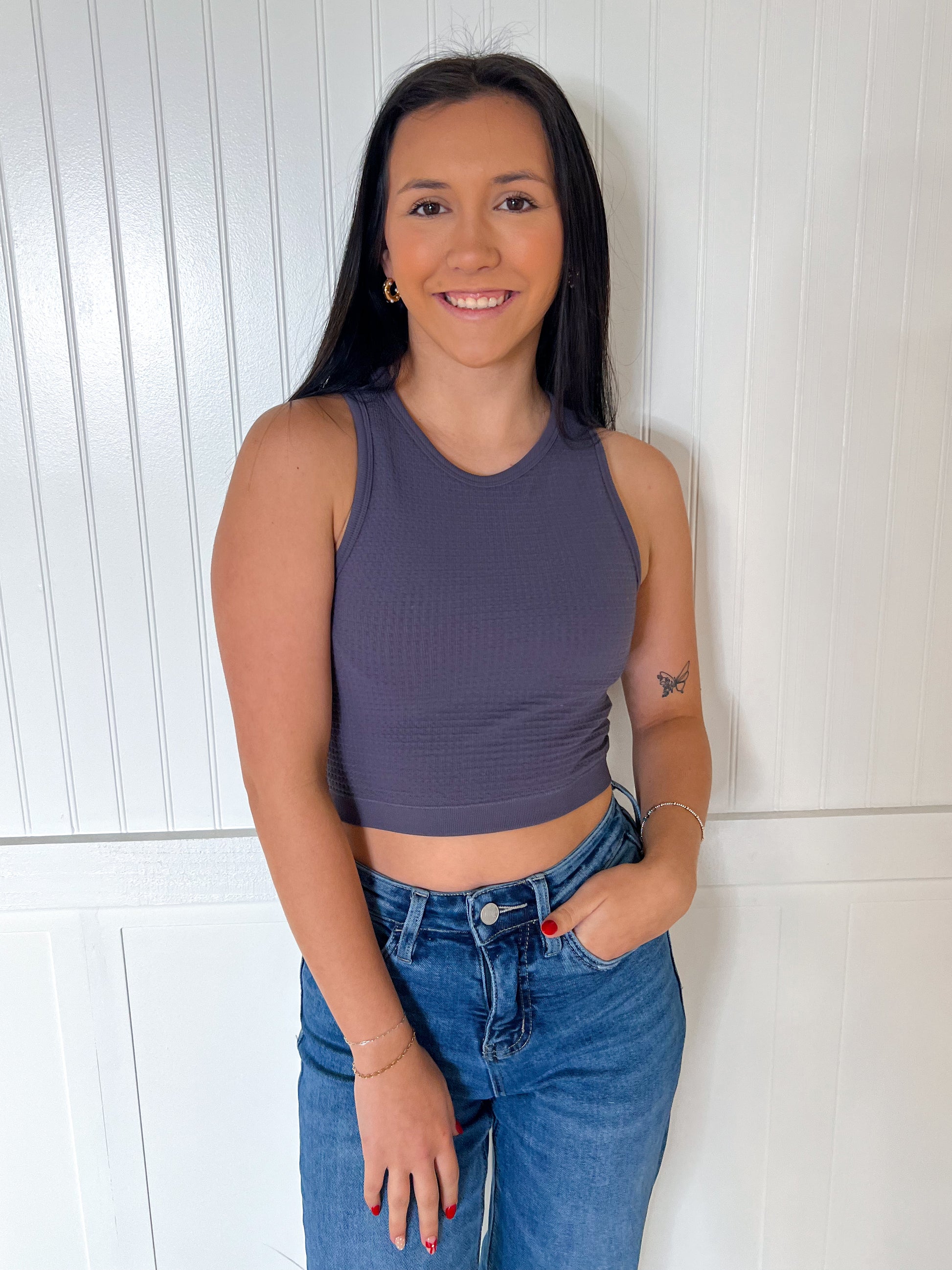 Esme Seamless Waffle Texture Crop Tank Top-By Together-Bin B5,FD 07/15/25,OGP 27.99,Tops Collection-The Twisted Chandelier