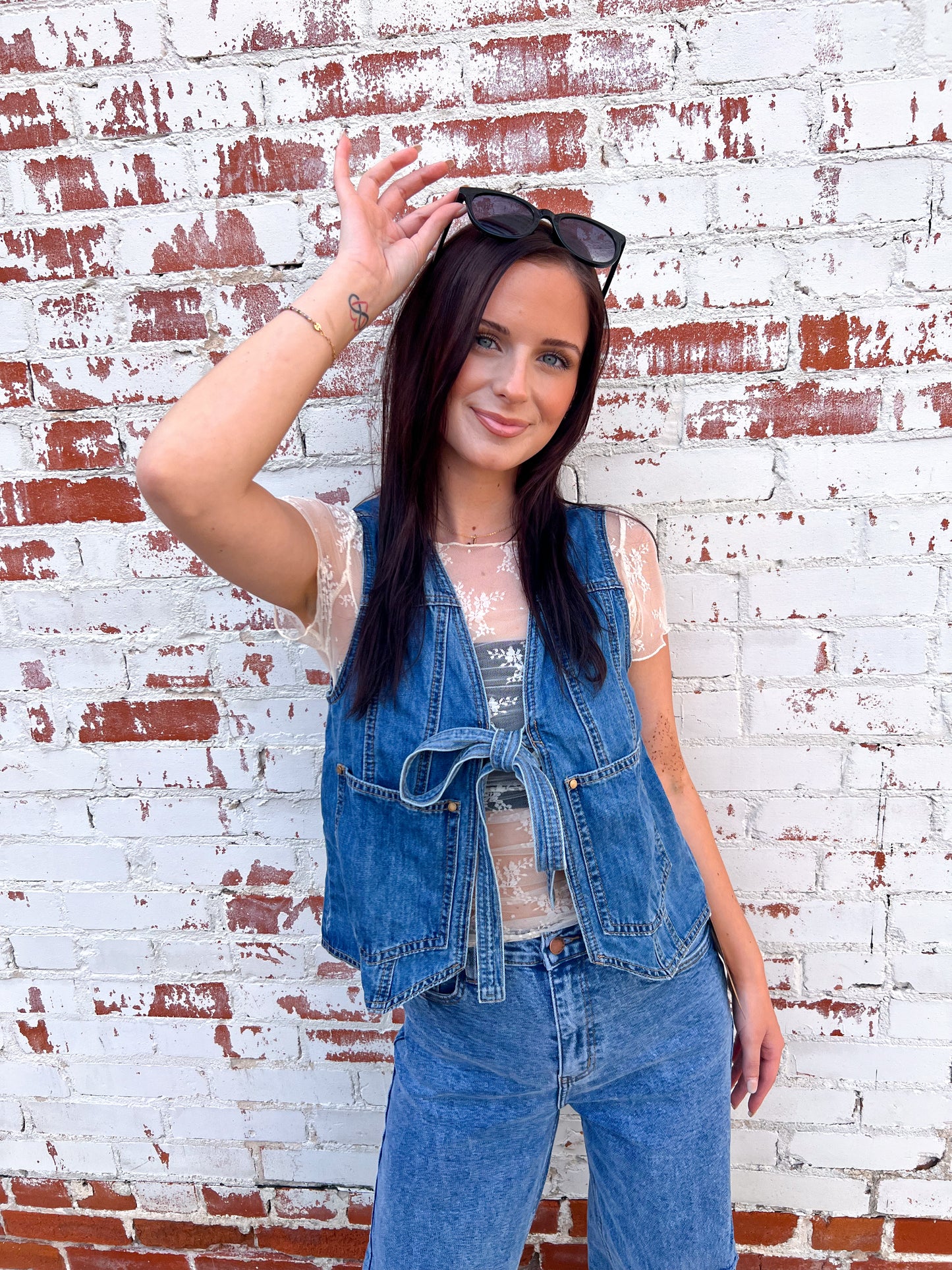 Kassie Denim Front Tie Vest-vest-Listicle-Bin B5,CR 05/10/25,Tops Collection-The Twisted Chandelier