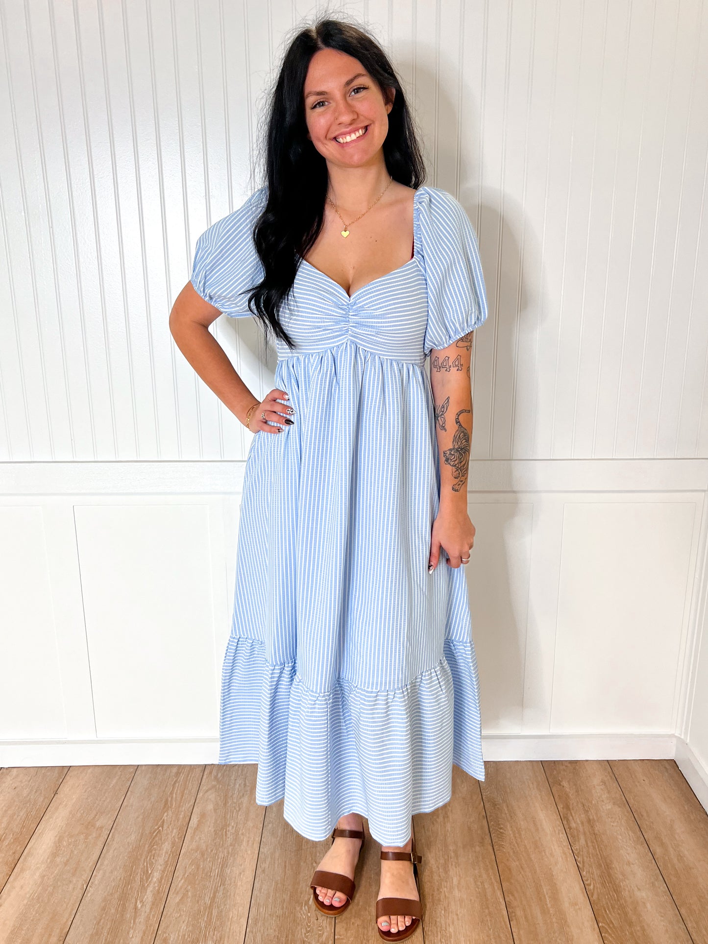 Emily Sweetheart Neck Striped Midi Dress With Smocked Back - Blue-Midi Dress-in february-08/13/25,10/04/25,Bin D1,DJR,FD 06/17/25,OGP 69.99-The Twisted Chandelier