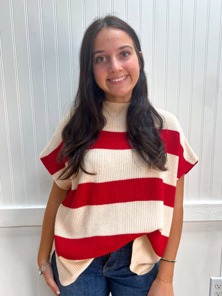 Arden Striped Print Slay Sleeves Knit Top